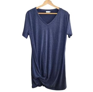 Locryz | Heathered Navy Blue V-neck Short Sleeve Knotted T-Shirt Dress Size XL